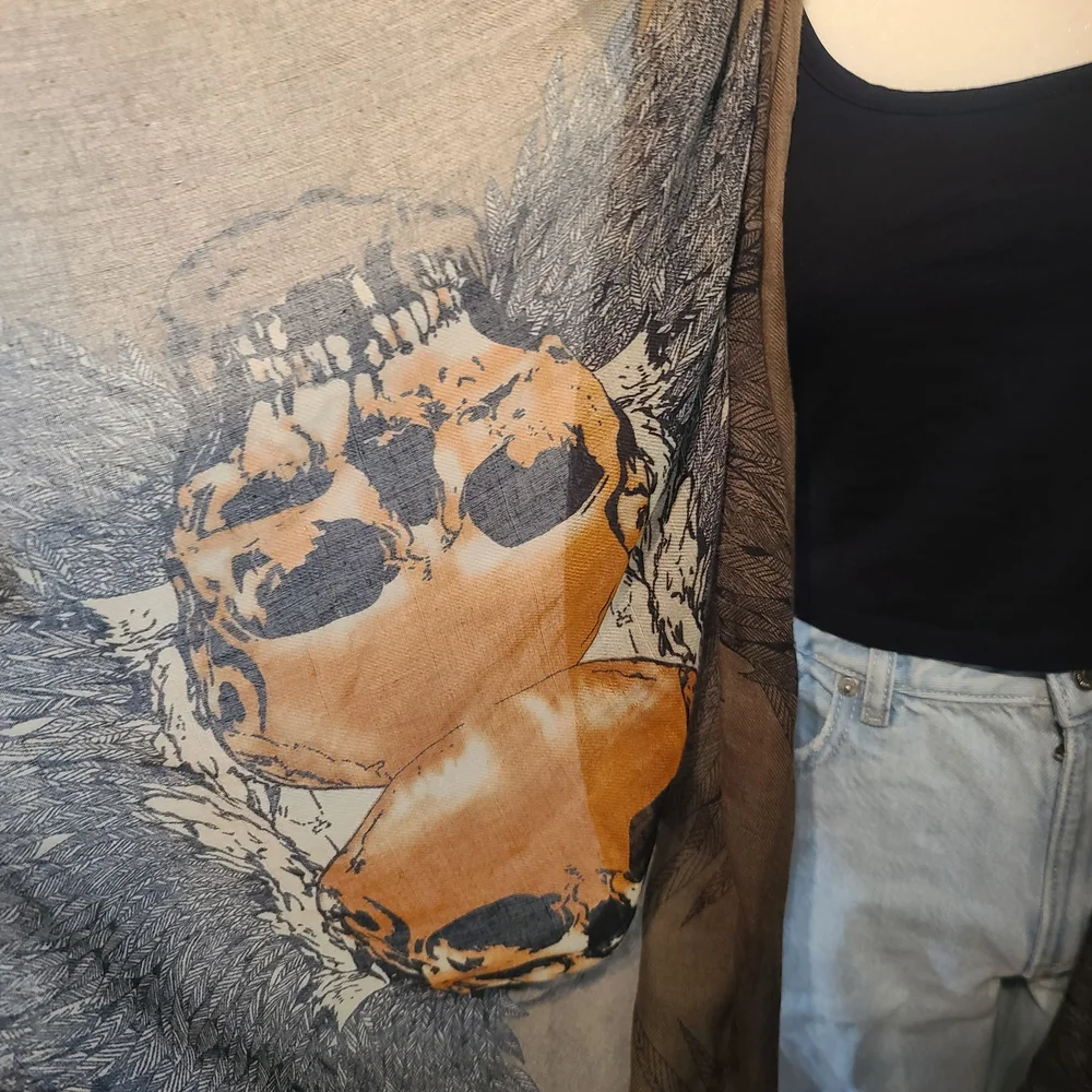 Lightweight SKULL Brown and Gray Scarf - Picture 3 of 6